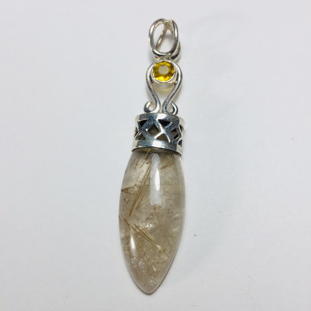 Rutilated Quartz & Citrine, 925 Silver Pendant